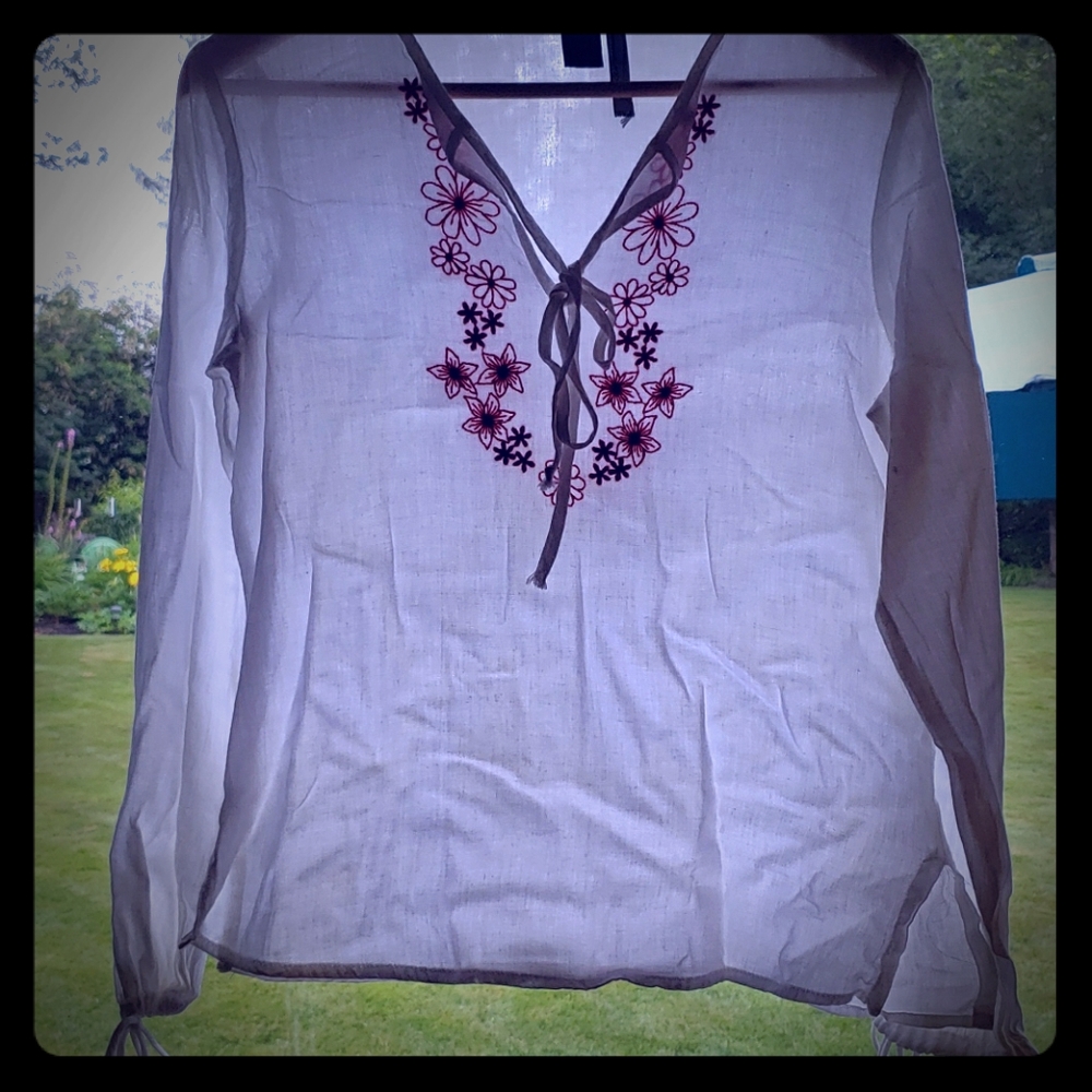 SOLD moda International cotton blous with flower embroi